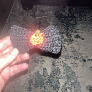 Handmade Crochet Bow with Pumpkin Design